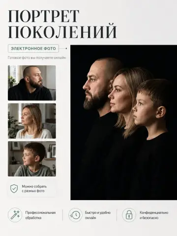 Портрет трёх поколений семьи на холсте размером 60×80 см